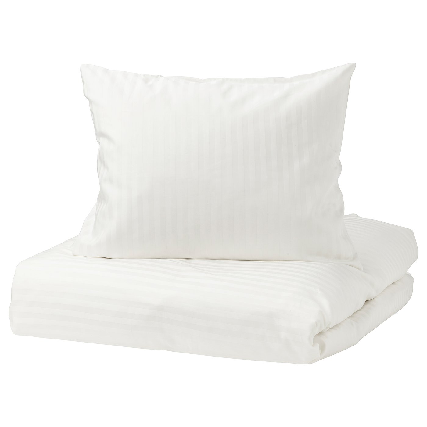NATTJASMIN white bed sheets, sateen fabric with subtle stripes, smooth cotton-lyocell blend.