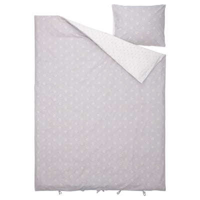NATTSLÄNDA grey/white daisy bedding set; rectangular, cotton percale, soft, summery flowers.