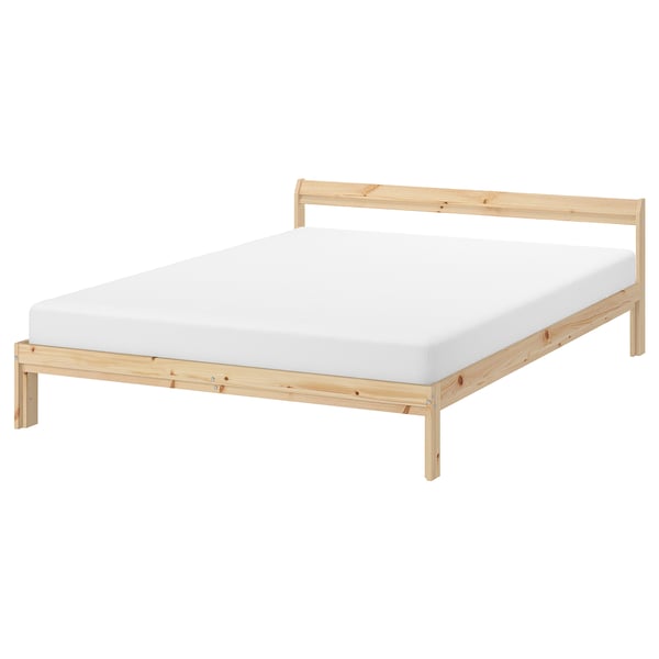 NEIDEN natural wood bed with white mattress
