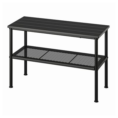 NIPÅSEN: black shoe rack/bench combo, metal, rectangular, minimalist.