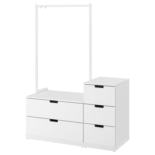 White NORDLI modern chest dresser with drawers; sleek, minimalist; includes clothes rail.