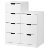 White NORDLI chest with 6 drawers, modern & minimalist design, stackable & wall-mountable, smooth drawer runners, safety fitting included.