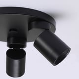Black ceiling light with three adjustable spotlights, modern design.