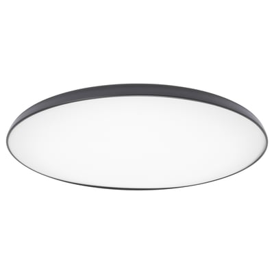 NYMÅNE ceiling lamp, sleek black steel frame, frosted white acrylic shade, modern circular design.