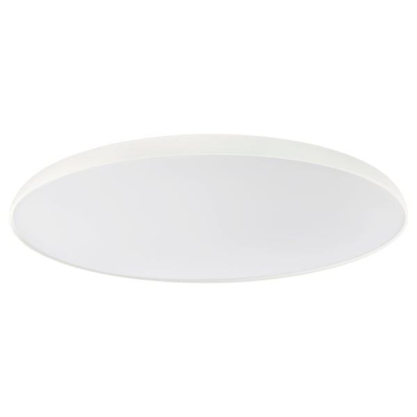 NYMÅNE white ceiling lamp, sleek round design, acrylic shade, emits soft light.