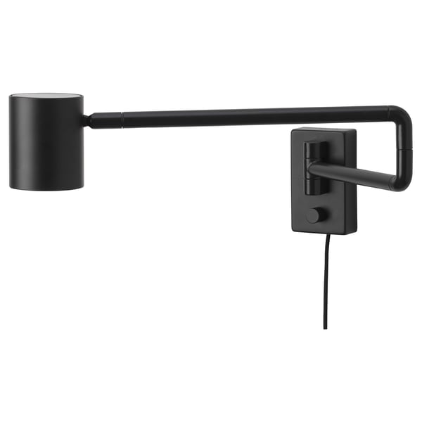 A sleek black NYMÅNE wall lamp with adjustable arm, suitable for task lighting.