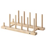 Nylockad wooden rack, natural. Organizes dishes neatly. Crafted from solid beech, rectangular base, vertical pegs.