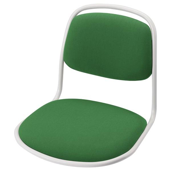 ÖRFJÄLL green lumbar support chair, sleek white frame, adjustable, padded seat and back.