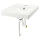 Option: A white ORRSJÖN wash-basin. Square-shaped with smooth edges. It has a single drain hole. Attached is a white plumbing setup.