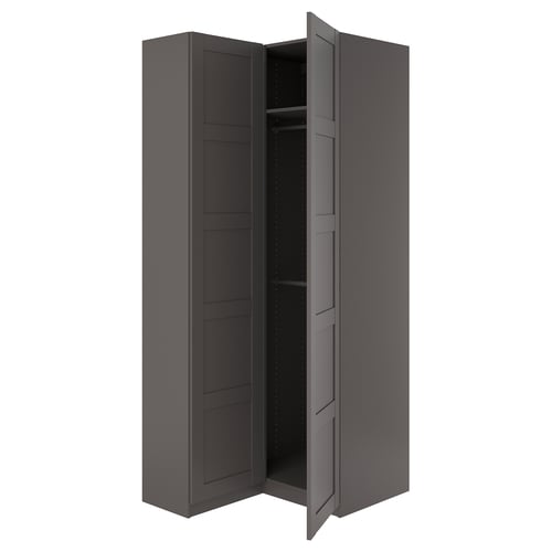PAX / BERGSBO Corner wardrobe, dark grey/dark grey, 111/88x236 cm
