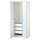 Option: A white ikea PAX wardrobe with mirrored doors, open to reveal shelves and drawers.