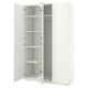 Option: White PAX wardrobe with mirrored doors, adjustable shelves, and soft-close hinges.