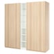 Light wooden PAX wardrobe with open shelves, soft close doors.