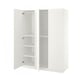 White PAX wardrobe; simple, modern design with adjustable feet, soft-close hinges, and internal shelves.