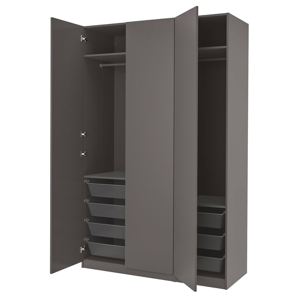 PAX wardrobe, gray, metal & particleboard, 2 doors, 2 shelves, 4 mesh drawers.