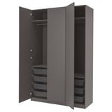 PAX wardrobe, gray, metal & particleboard, 2 doors, 2 shelves, 4 mesh drawers.