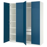 Blue & white wardrobe: PAX, textured doors, adjustable shelves.