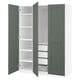Option: Green ikea PAX wardrobe open, showing shelves and storage.