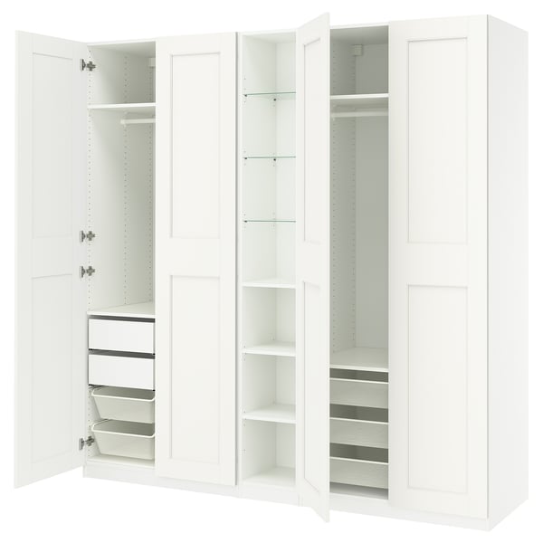 PAX / GRIMO Wardrobe combination, white white/white, 235x60x236 cm