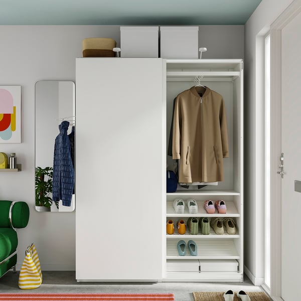 PAX / HASVIK Wardrobe with sliding doors, white/white, 150x43x201 cm