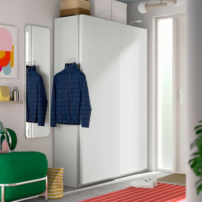 PAX / HASVIK Wardrobe with sliding doors, white/white, 150x43x201 cm
