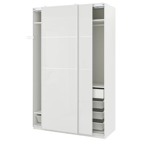 PAX HOKKSUND wardrobe combination, white/high-gloss light grey