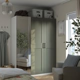 PAX / KAMMARTORP/GRIMO Wardrobe combination, white mirror glass/grey grey-green, 150x60x201 cm