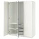 Option: White PAX wardrobe with mirror door and open shelves; modern design.