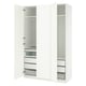 Option: White PAX wardrobe, open with shelves, drawers, mesh baskets.