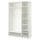Option: Ikea PAX, white wardrobe with open shelves and mesh baskets.