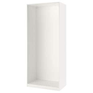 A white PAX wardrobe frame, sleek and modern, made of particleboard with a smooth finish.