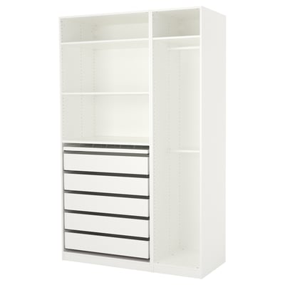 White ikea PAX wardrobe, six-sectioned drawer, minimalist design.