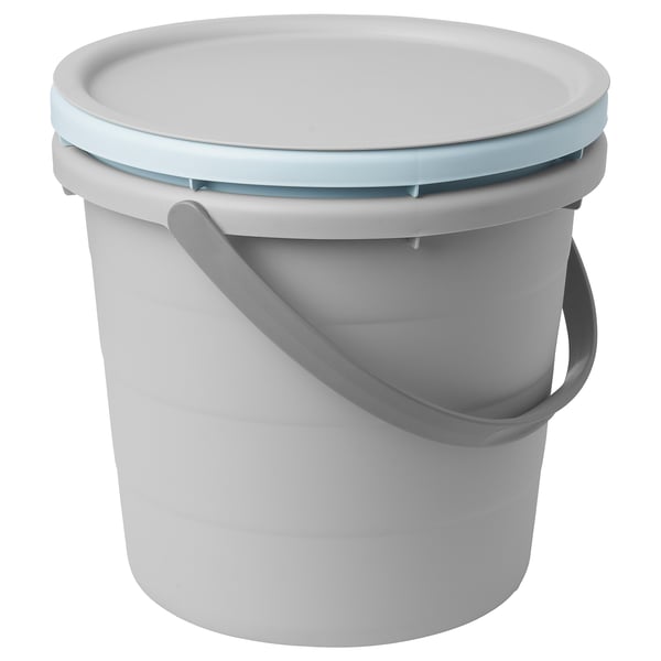 A PEPPRIG gray plastic bucket with a lid and sturdy handle, designed for easy water transport and storage.