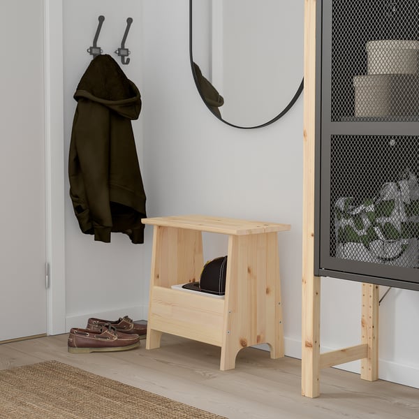 PERJOHAN light wood stool with cut-out handle, perfect for small spaces.