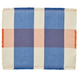 PILLERSTARR blue, white, orange placemat. Rectangular weaved cotton table mat with checkered design.