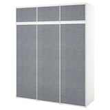 White PLATSA wardrobe with gray felt sliding doors.
