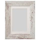 Plommontrad white photo frame, distressed wood look, rectangular, traditional design, front plastic protection.