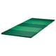 The PLUFSIG mat is green, foldable, and made of peva plastic and polyethylene foam. Its rectangular and designed for safe play and exercise.
