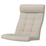 A beige POÄNG chair cushion with a tufted design for comfort. It has a compact, rectangular shape with rolled edges, and a soft, inviting texture.