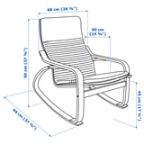 Illustration with measurements for the product: POÄNG.