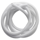 White, spiral-shaped cable tidy made of polyethylene plastic, keeps cables organized.