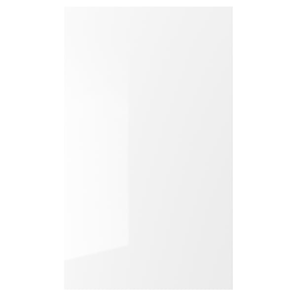 White, glossy RINGHULT cabinet door, square with rounded edges.