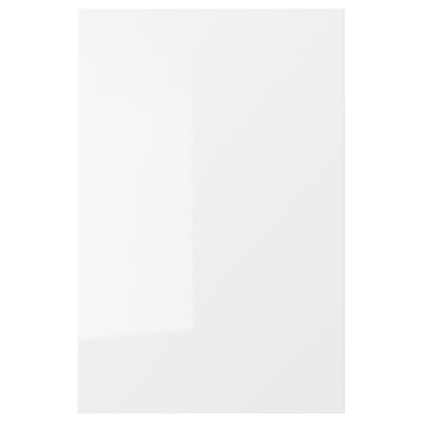 A sleek, white, high-gloss RINGHULT kitchen cabinet door with square edges and modern design.