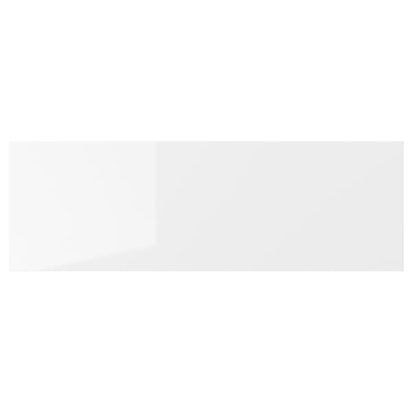 RINGHULT white glossy kitchen drawer, sleek modern design, durable high-gloss foil front, straight lines.