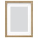 Option: RÖDALM frame, natural oak, modern design, rectangular shape, empty with grey mat, wood grain texture.