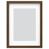 Wooden picture frame, natural brown, rectangular, simple design, with mount.