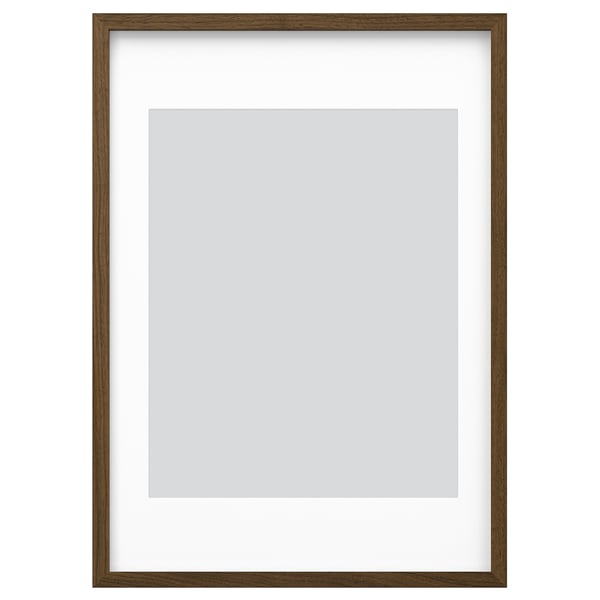 Brown wooden photo frame, rectangular, with mount & protection, versatile placement.