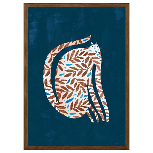 RÖDALM Frame with poster, leaf cat, 50x70 cm