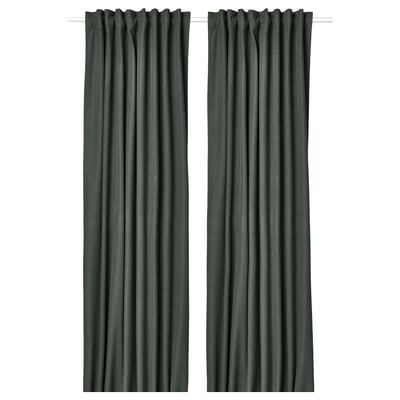 ROSENMANDEL dark green block-out curtains hang straight with simple, elegant design.