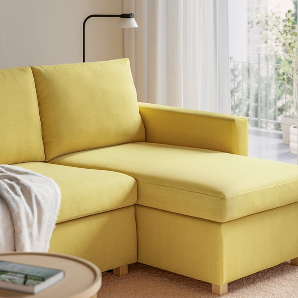 SALTSJÖBADEN 3-seat sofa-bed with chaise longue, Fridtuna yellow